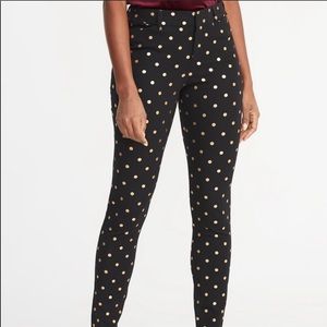 Old Navy Black Pixie Pants with Gold Polka Dots